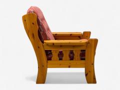 Swedish Modern Pine Red Fabric Brutalist Lounge Chairs Sweden 1950s - 4357727