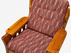 Swedish Modern Pine Red Fabric Brutalist Lounge Chairs Sweden 1950s - 4357728