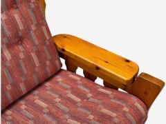Swedish Modern Pine Red Fabric Brutalist Lounge Chairs Sweden 1950s - 4357730
