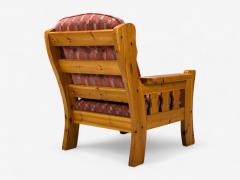 Swedish Modern Pine Red Fabric Brutalist Lounge Chairs Sweden 1950s - 4357731