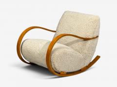 Swedish Modern Rocking Chair Elmwood Beige Shearling Sweden 1940s - 4777594