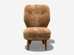 Swedish Modern Slipper Chair Brown Sheepskin Birch Sweden 1950s - 4448293