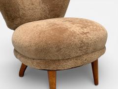 Swedish Modern Slipper Chair Brown Sheepskin Birch Sweden 1950s - 4448298