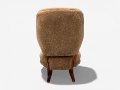 Swedish Modern Slipper Chair Brown Sheepskin Birch Sweden 1950s - 4448301