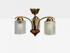 Swedish Modern Small Pendant Light Brass Teak Textured Glass Sweden 1950s - 4697088