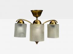 Swedish Modern Small Pendant Light Brass Teak Textured Glass Sweden 1950s - 4697089