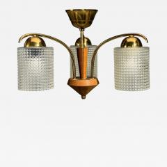 Swedish Modern Small Pendant Light Brass Teak Textured Glass Sweden 1950s - 4697894