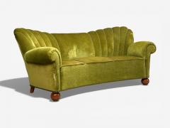 Swedish Modern Sofa Green Velvet Elm Sweden 1940s - 4451369