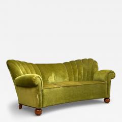 Swedish Modern Sofa Green Velvet Elm Sweden 1940s - 4454497