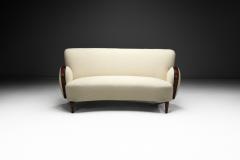 Swedish Modern Sofa with Stained Oak Frame and in White Upholstery Sweden 1940s - 4142623
