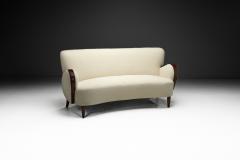 Swedish Modern Sofa with Stained Oak Frame and in White Upholstery Sweden 1940s - 4142624