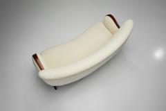 Swedish Modern Sofa with Stained Oak Frame and in White Upholstery Sweden 1940s - 4142626
