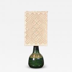 Swedish Modern Table Lamp Green Glazed Stoneware Crochet Shade Sweden 1976 - 4791184