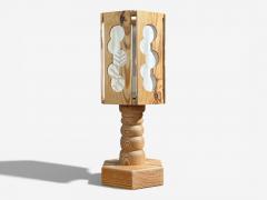 Swedish Modern Table Lamp Pine Fabric Sweden 1940s - 4474053