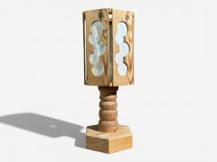 Swedish Modern Table Lamp Pine Fabric Sweden 1940s - 4474060