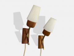 Swedish Modern Teak Brass Glass Wall Lights Sweden 1960s - 4264039