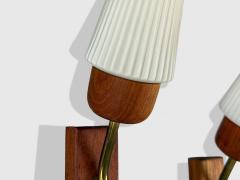 Swedish Modern Teak Brass Glass Wall Lights Sweden 1960s - 4264043