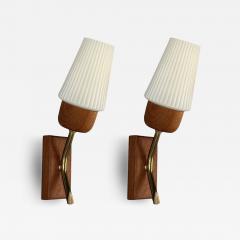 Swedish Modern Teak Brass Glass Wall Lights Sweden 1960s - 4267148