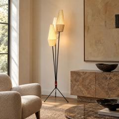 Swedish Modern Three Light Floor Lamp Metal Beige Shades Sweden 1950s - 4811402