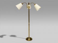 Swedish Modern Three Light Floor Lamp Reeded Brass Fabric Sweden 1970s - 4591792