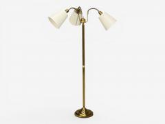 Swedish Modern Three Light Floor Lamp Reeded Brass Fabric Sweden 1970s - 4591794