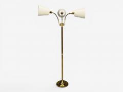 Swedish Modern Three Light Floor Lamp Reeded Brass Fabric Sweden 1970s - 4591795