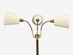 Swedish Modern Three Light Floor Lamp Reeded Brass Fabric Sweden 1970s - 4591796