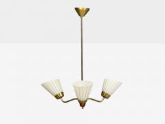 Swedish Modern Three Light Pendant Light Brass Wood Glass Sweden 1950s - 4804310