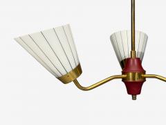 Swedish Modern Three Light Pendant Light Brass Wood Glass Sweden 1950s - 4804314