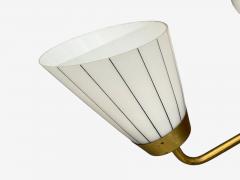 Swedish Modern Three Light Pendant Light Brass Wood Glass Sweden 1950s - 4804316
