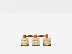 Swedish Modern Three Light Pendant Light Teak Glass Sweden 1950s - 4698322