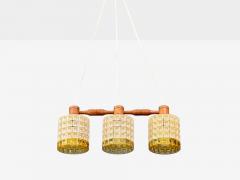 Swedish Modern Three Light Pendant Light Teak Glass Sweden 1950s - 4698324