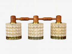 Swedish Modern Three Light Pendant Light Teak Glass Sweden 1950s - 4698325