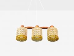 Swedish Modern Three Light Pendant Light Teak Glass Sweden 1950s - 4698326