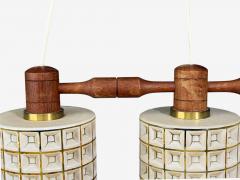 Swedish Modern Three Light Pendant Light Teak Glass Sweden 1950s - 4698327