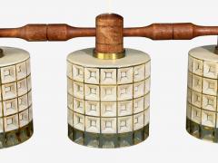 Swedish Modern Three Light Pendant Light Teak Glass Sweden 1950s - 4698329