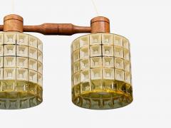 Swedish Modern Three Light Pendant Light Teak Glass Sweden 1950s - 4698330