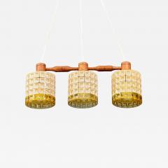 Swedish Modern Three Light Pendant Light Teak Glass Sweden 1950s - 4698424