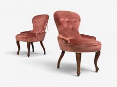 Swedish Modern Traditional Slipper Chairs Pink Velvet Wood Sweden 1950s - 4651988