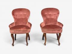 Swedish Modern Traditional Slipper Chairs Pink Velvet Wood Sweden 1950s - 4651990