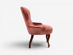 Swedish Modern Traditional Slipper Chairs Pink Velvet Wood Sweden 1950s - 4651995