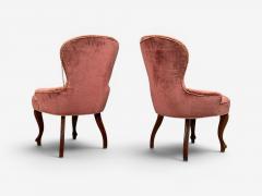Swedish Modern Traditional Slipper Chairs Pink Velvet Wood Sweden 1950s - 4651997