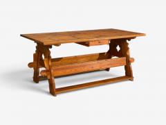Swedish Modern Trestle Dining Table Carved Pine Sweden 1950s - 4795298