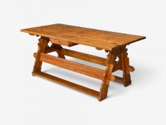 Swedish Modern Trestle Dining Table Carved Pine Sweden 1950s - 4795299