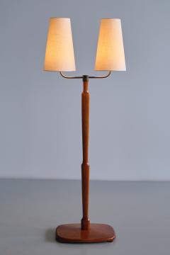 Swedish Modern Two Arm Floor Lamp in Teak Wood and Brass Sweden Late 1940s - 3435778
