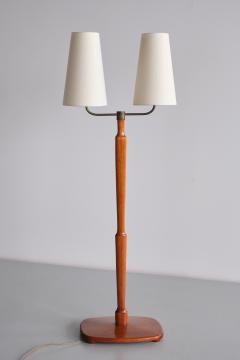 Swedish Modern Two Arm Floor Lamp in Teak Wood and Brass Sweden Late 1940s - 3435779