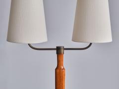 Swedish Modern Two Arm Floor Lamp in Teak Wood and Brass Sweden Late 1940s - 3435780