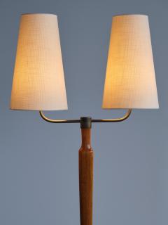 Swedish Modern Two Arm Floor Lamp in Teak Wood and Brass Sweden Late 1940s - 3435781