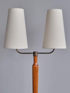 Swedish Modern Two Arm Floor Lamp in Teak Wood and Brass Sweden Late 1940s - 3435783