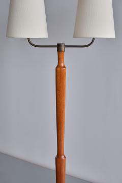 Swedish Modern Two Arm Floor Lamp in Teak Wood and Brass Sweden Late 1940s - 3435785